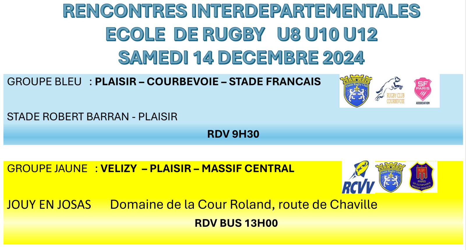 U8 U10 U12 GROUPE JAUNE : VELIZY - PLAISIR - USO MASSIF CENTRAL