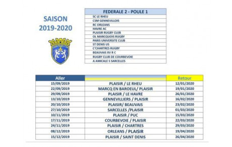 Saison 2019-2020 - Fédérale 2 - La poule et le calendrier des rencontres  